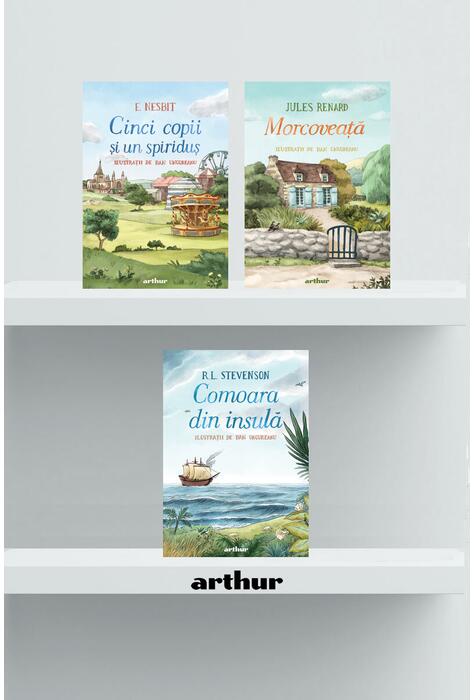 Copertă produs Pachet ilustrator Dan Ungureanu (Morcoveață, Comoara din insulă, Cinci copii și-un spiriduș)