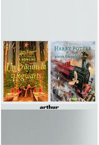 Copertă produs Pachet Crăciun Harry Potter ilustrat ( Crăciun la Hogwarts, Piatra filosofală, ediție ilustrată)