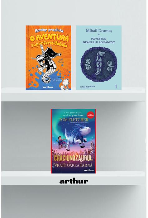 Copertă produs Pachet lecturi pentru 10 ani (O aventură superformidabilă, Povestea neamului romanesc, Crăciunozaurul și Vrăjitoarea Iarnă)