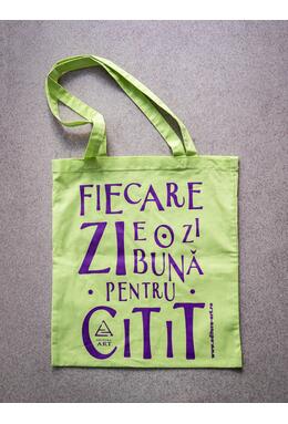 Copertă produs Tote bag lime cu imprimeu "Fiecare zi e o zi bună pentru citit"