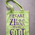 Copertă produs Tote bag lime cu imprimeu "Fiecare zi e o zi bună pentru citit" - gallery small 