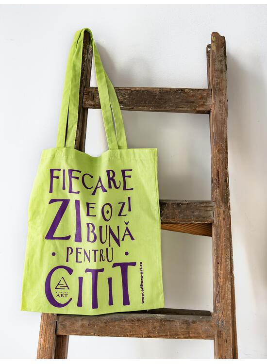Copertă produs Tote bag lime cu imprimeu "Fiecare zi e o zi bună pentru citit" - gallery big 2