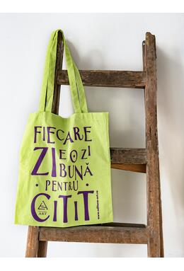 Copertă produs Tote bag lime cu imprimeu "Fiecare zi e o zi bună pentru citit"