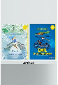 Copertă produs Pachet școlar clasa a IV-a (Emil şi cei trei gemeni, Frații inimă de leu)