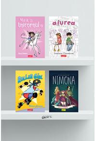 Copertă produs Pachet Girl Power (Maia și unicornul ei, Aiurea, Roller Girl, Nimona)